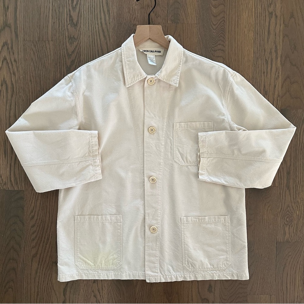 Caron Callahan Canvas Cotton Long Sleeve Chore Jacket Natural Cream Size Small